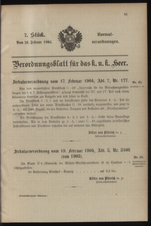 Verordnungsblatt für das Kaiserlich-Königliche Heer 19040226 Seite: 1