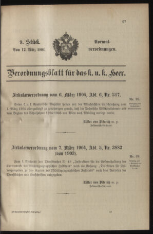 Verordnungsblatt für das Kaiserlich-Königliche Heer 19040312 Seite: 1