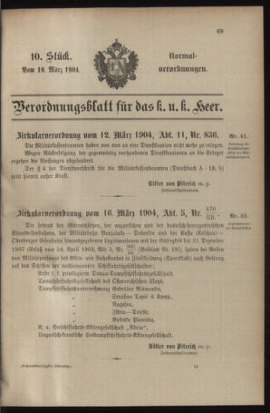 Verordnungsblatt für das Kaiserlich-Königliche Heer 19040319 Seite: 1