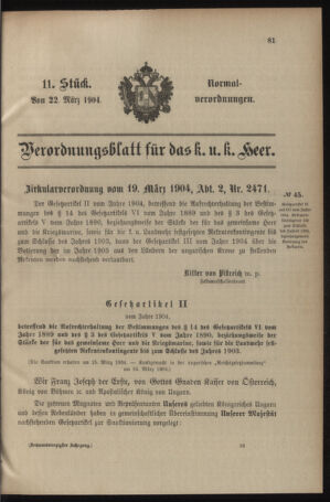 Verordnungsblatt für das Kaiserlich-Königliche Heer 19040322 Seite: 1