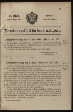 Verordnungsblatt für das Kaiserlich-Königliche Heer 19040409 Seite: 1