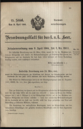 Verordnungsblatt für das Kaiserlich-Königliche Heer 19040416 Seite: 1