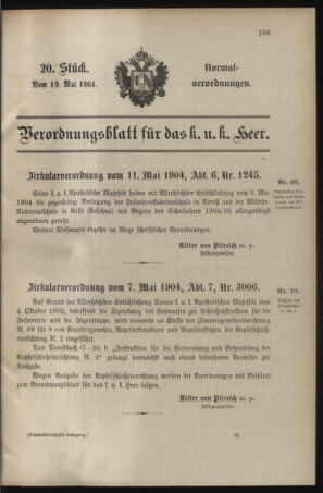 Verordnungsblatt für das Kaiserlich-Königliche Heer 19040519 Seite: 1