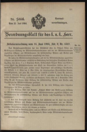 Verordnungsblatt für das Kaiserlich-Königliche Heer 19040625 Seite: 1