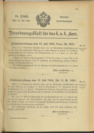 Verordnungsblatt für das Kaiserlich-Königliche Heer 19040716 Seite: 1