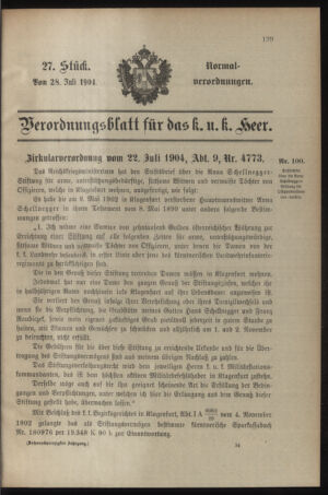 Verordnungsblatt für das Kaiserlich-Königliche Heer 19040728 Seite: 1