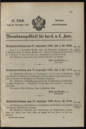 Verordnungsblatt für das Kaiserlich-Königliche Heer 19040922 Seite: 1