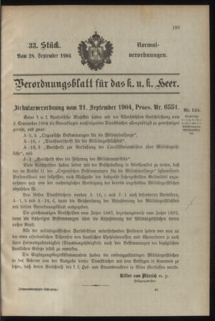 Verordnungsblatt für das Kaiserlich-Königliche Heer 19040928 Seite: 1