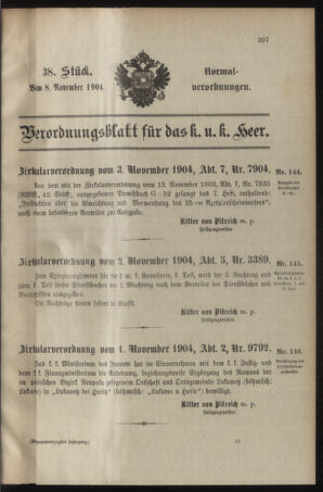 Verordnungsblatt für das Kaiserlich-Königliche Heer 19041108 Seite: 1