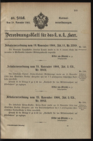 Verordnungsblatt für das Kaiserlich-Königliche Heer 19041128 Seite: 1