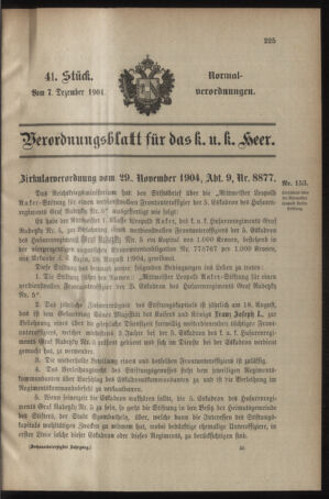 Verordnungsblatt für das Kaiserlich-Königliche Heer 19041207 Seite: 1