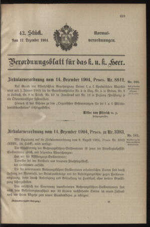 Verordnungsblatt für das Kaiserlich-Königliche Heer 19041217 Seite: 1