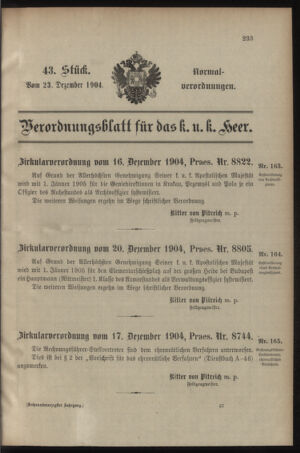 Verordnungsblatt für das Kaiserlich-Königliche Heer 19041223 Seite: 1