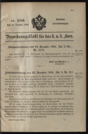 Verordnungsblatt für das Kaiserlich-Königliche Heer 19041228 Seite: 1