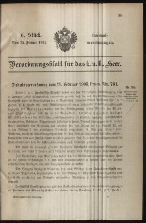 Verordnungsblatt für das Kaiserlich-Königliche Heer 19050225 Seite: 1