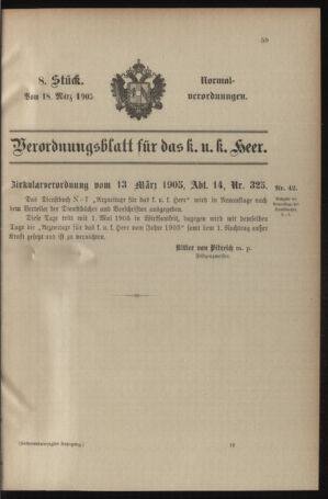 Verordnungsblatt für das Kaiserlich-Königliche Heer 19050318 Seite: 1