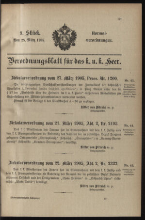 Verordnungsblatt für das Kaiserlich-Königliche Heer 19050328 Seite: 1