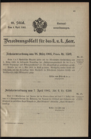 Verordnungsblatt für das Kaiserlich-Königliche Heer 19050408 Seite: 1