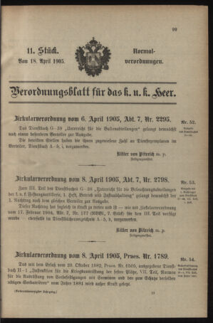 Verordnungsblatt für das Kaiserlich-Königliche Heer 19050418 Seite: 1