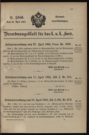 Verordnungsblatt für das Kaiserlich-Königliche Heer 19050428 Seite: 1