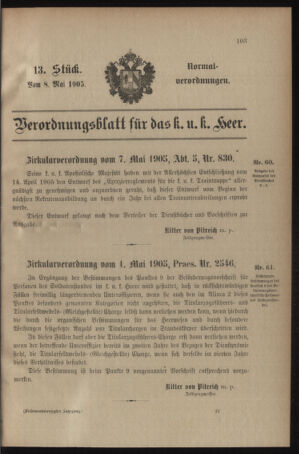 Verordnungsblatt für das Kaiserlich-Königliche Heer 19050508 Seite: 1