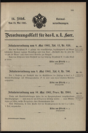 Verordnungsblatt für das Kaiserlich-Königliche Heer 19050518 Seite: 1