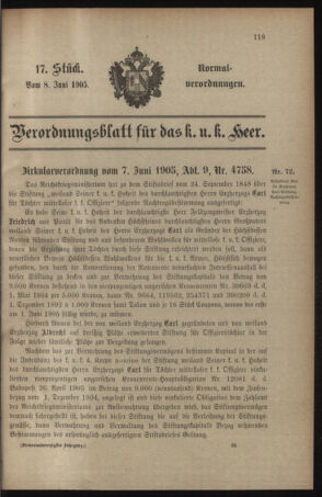 Verordnungsblatt für das Kaiserlich-Königliche Heer 19050608 Seite: 1