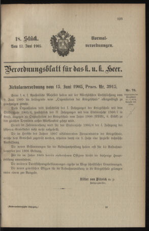 Verordnungsblatt für das Kaiserlich-Königliche Heer 19050617 Seite: 1