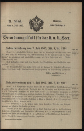 Verordnungsblatt für das Kaiserlich-Königliche Heer 19050708 Seite: 1