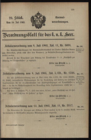 Verordnungsblatt für das Kaiserlich-Königliche Heer 19050718 Seite: 1