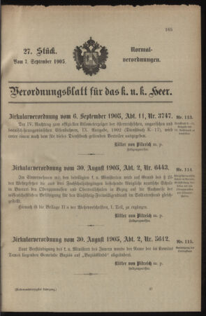 Verordnungsblatt für das Kaiserlich-Königliche Heer 19050907 Seite: 1