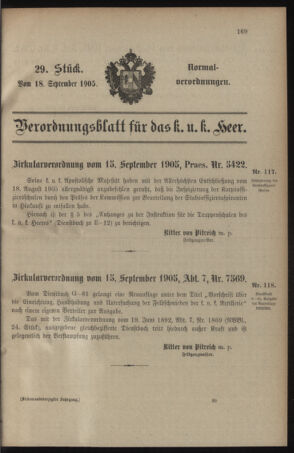 Verordnungsblatt für das Kaiserlich-Königliche Heer 19050918 Seite: 1