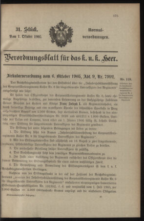 Verordnungsblatt für das Kaiserlich-Königliche Heer 19051007 Seite: 1