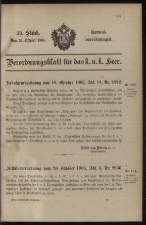 Verordnungsblatt für das Kaiserlich-Königliche Heer 19051024 Seite: 1