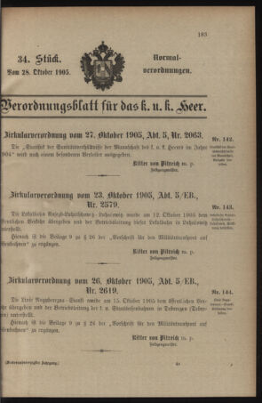 Verordnungsblatt für das Kaiserlich-Königliche Heer 19051028 Seite: 1