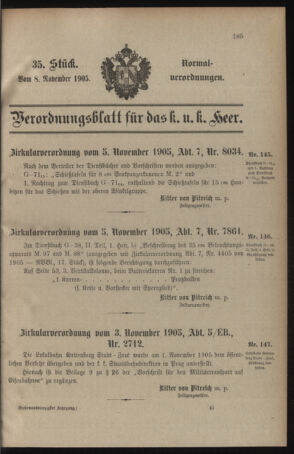 Verordnungsblatt für das Kaiserlich-Königliche Heer 19051108 Seite: 1