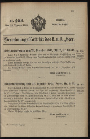 Verordnungsblatt für das Kaiserlich-Königliche Heer 19051228 Seite: 1