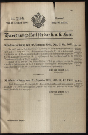 Verordnungsblatt für das Kaiserlich-Königliche Heer 19051230 Seite: 1