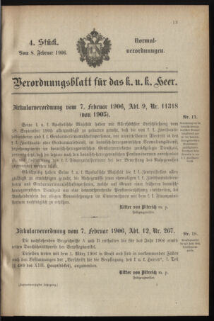 Verordnungsblatt für das Kaiserlich-Königliche Heer 19060208 Seite: 1