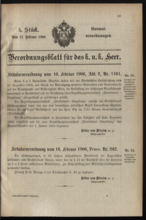 Verordnungsblatt für das Kaiserlich-Königliche Heer 19060217 Seite: 1