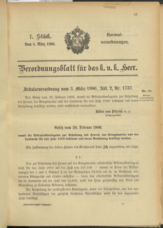 Verordnungsblatt für das Kaiserlich-Königliche Heer 19060308 Seite: 1