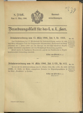 Verordnungsblatt für das Kaiserlich-Königliche Heer 19060317 Seite: 1