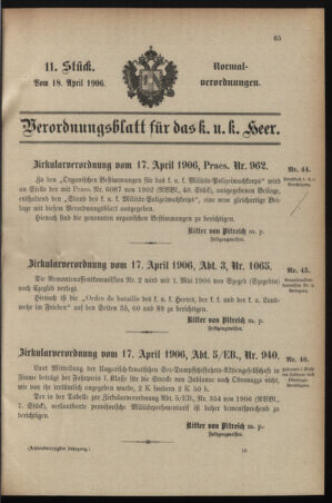 Verordnungsblatt für das Kaiserlich-Königliche Heer 19060418 Seite: 1