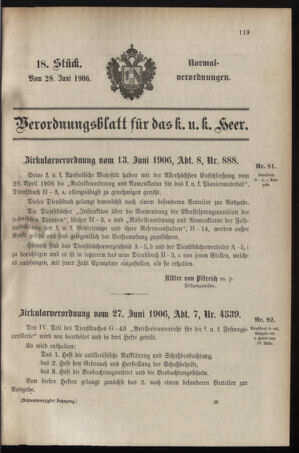 Verordnungsblatt für das Kaiserlich-Königliche Heer 19060628 Seite: 1