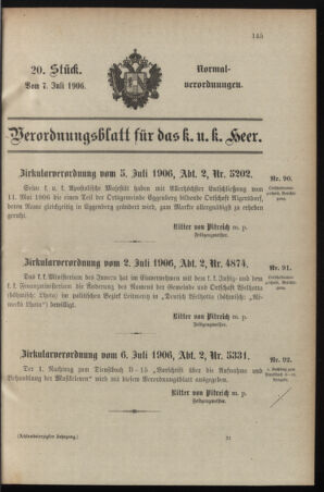 Verordnungsblatt für das Kaiserlich-Königliche Heer 19060707 Seite: 1