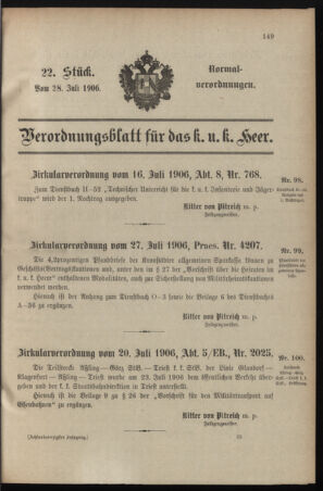 Verordnungsblatt für das Kaiserlich-Königliche Heer 19060728 Seite: 1