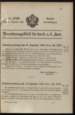 Verordnungsblatt für das Kaiserlich-Königliche Heer 19060928 Seite: 1