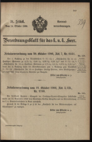 Verordnungsblatt für das Kaiserlich-Königliche Heer 19061024 Seite: 1