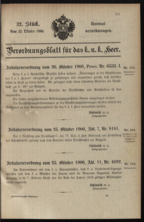 Verordnungsblatt für das Kaiserlich-Königliche Heer 19061027 Seite: 1