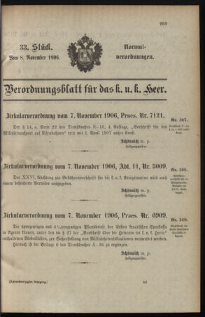 Verordnungsblatt für das Kaiserlich-Königliche Heer 19061108 Seite: 1